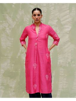 Chidiyaa - Rang Reet Pink Handblock Printed Chanderi Silk Kurti