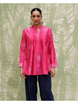 Chidiyaa - Tera Khumaar Pink Handblock Printed Chanderi Silk Kurti