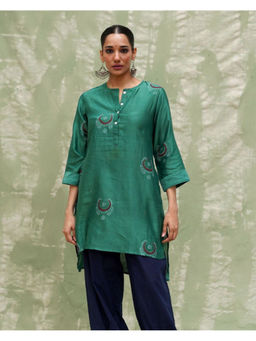 Chidiyaa - Mere Aangan Mein Green Handblock Printed Chanderi Silk Kurti