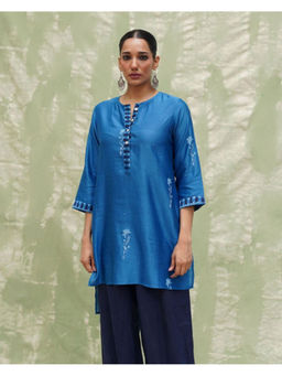 Chidiyaa - Aasmani Khwab Blue Handblock Printed Chanderi Silk Kurti