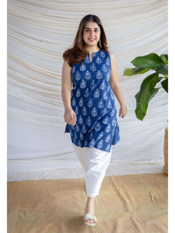 The Indian Ethnic Co. - Anaya Indigo Dabu Cotton Straight Kurta