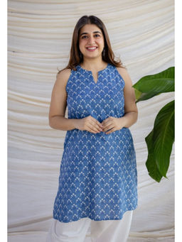 The Indian Ethnic Co. - Anaya Indigo Dabu Cotton Straight Kurta