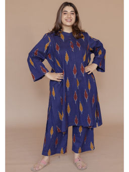 The Indian Ethnic Co. - Ayaat Blue Handloom Ikkat Cotton Straight Kurta