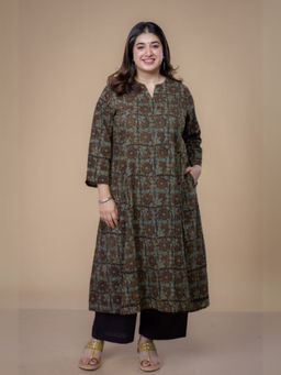 The Indian Ethnic Co. - Malika Brown Ajrakh Cotton Kali Kurta