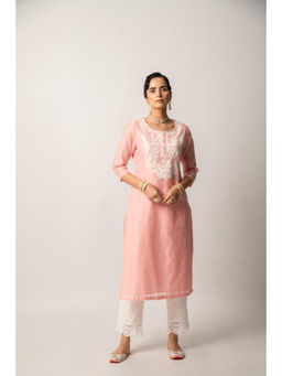 EKOHUM - Pink Silk Chanderi Straight Kurta
