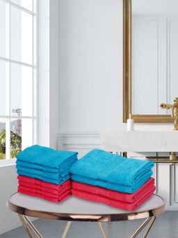 KOPA - 12Pc Quick Dry 100% Cotton Soft Terry Towel -4Pc Hand, 8Pc Face D'Ross Solid-Turq, Pink
