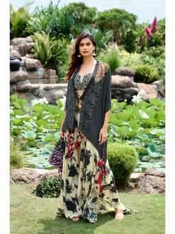 Rizabella - Black Printed Top And Palazzo With Shrug