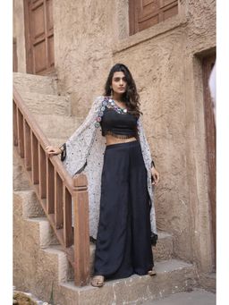 Rizabella - Black Mirror Work Top And Palazzo With Shrug