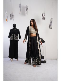 Rizabella - Black Tassels Top And Palazzo With Shrug