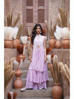 Rizabella - Lavender Thread Work Top And Palazzo With Shrug