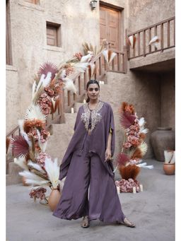 Rizabella - Mauve Thread Work Top And Palazzo With Shrug