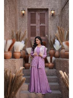 Rizabella - Lavender Beads And Stones Top And Sharara With Shrug