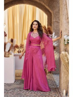 Rizabella - Pink Thread Work Top And Palazzo With Shrug