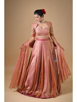 Label Nilansha Jain - Rivaayat Rose Gold Soft Tissue Stitched Lehenga with Choli and Dupatta