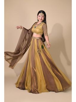 Label Nilansha Jain - Rivaayat Rose Gold Soft Tissue Stitched Lehenga with Choli and Dupatta