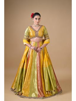 Label Nilansha Jain - Jashn-E-Rang Yellow Banarasi Stitched Lehenga With Choli And Dupatta