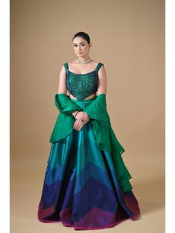 Label Nilansha Jain - Jashn-E-Rang Green Embroidered Stitched Lehenga With Choli And Dupatta