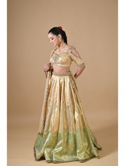 Label Nilansha Jain - Banarasi Hand Embroidered Gold Lehenga With Stitched Blouse And Dupatta