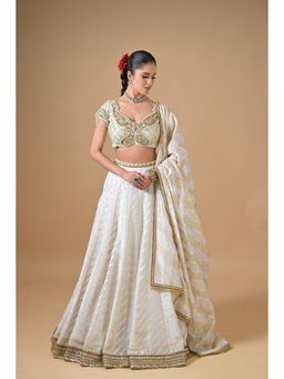 Label Nilansha Jain - Hand Embroidered Off White Lehenga With Stitched Blouse And Dupatta
