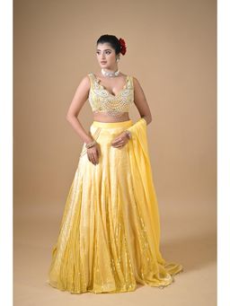 Label Nilansha Jain - Tissue Pearl Yellow Lehenga With Stitched Blouse And Dupatta