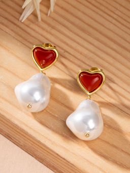 Palmonas - Heart Irregular Pearl Drop Earring for Women - Waterproof and Anti-Tarnish