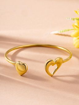 Palmonas - Dual Heart Golden Cuff for Women - Waterproof and Anti-Tarnish