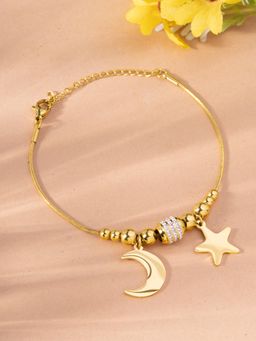 Palmonas - Crescent Moon and Star Charm Bracelet for Women - Waterproof and Anti-Tarnish
