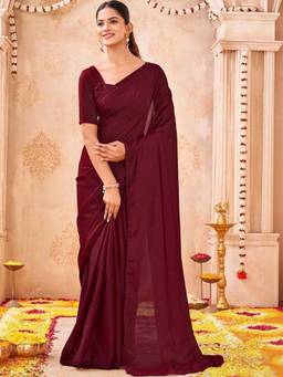 Nyri - Maroon Georgette Dyed Solid Ready To Wear Saree