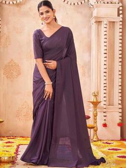 Nyri - Purple Georgette Dyed Solid Ready To Wear Saree