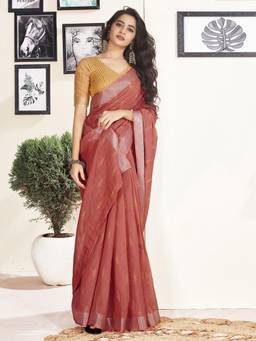 Nyri - Brown Cotton Printed Ready To Wear Saree