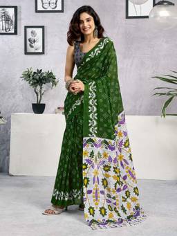 Nyri - Green Pure Cotton Printed Ready To Wear Saree