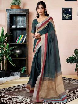 Nyri - Grey Linen Printed Ready To Wear Saree