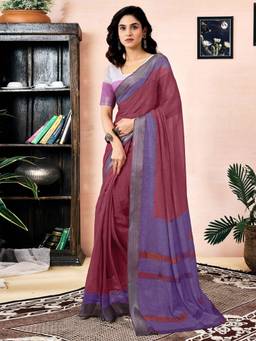 Nyri - Maroon Linen Printed Ready To Wear Saree