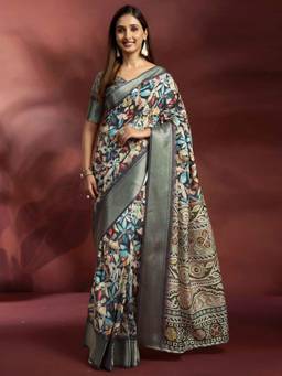 Nyri - Black Silk Printed Ready To Wear Saree