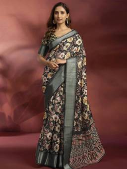 Nyri - Black Silk Printed Ready To Wear Saree