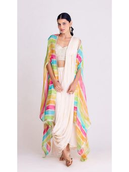Basanti Kapde aur Koffee - Ivory Pre-Draped Saree with Stitched Blouse and Cape