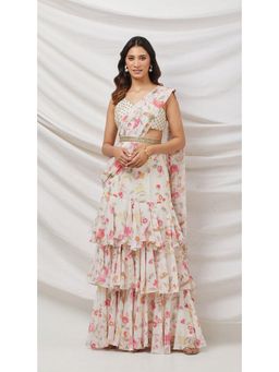 Basanti Kapde aur Koffee - Ivory Printed Pre-Draped Saree with Stitched Blouse and Belt