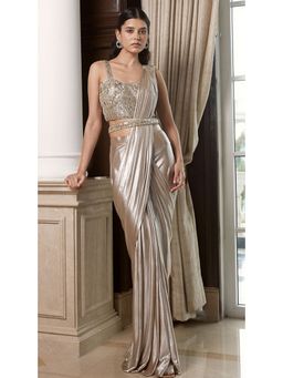 Basanti Kapde aur Koffee - Gold Pre-Draped Saree with Belt and Stitched Blouse