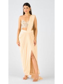 Basanti Kapde aur Koffee - Ivory Organza Embroidered Pre-Drape Saree with Stitched Blouse