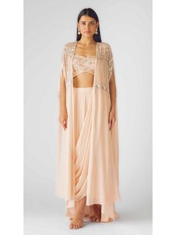 Basanti Kapde aur Koffee - The Blush Opulence Pre-Draped Saree with Stitched Blouse and Cape