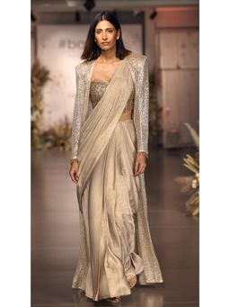 Basanti Kapde aur Koffee - The Lunar Glow Pre-Draped Saree with Stitched Blouse and Jacket