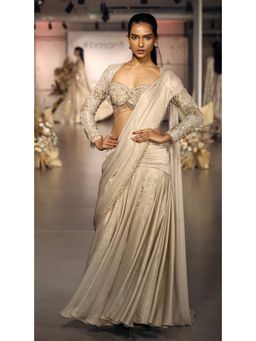 Basanti Kapde aur Koffee - The Champagne Starlight Pre-Draped Saree with Stitched Blouse