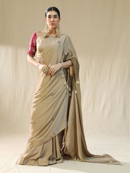 Arpita Sulakshana - Golden Pre-Drape Saree with Unstitched Blouse