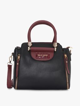 Pelle Luxur - Black-Maroon Satchel Bag