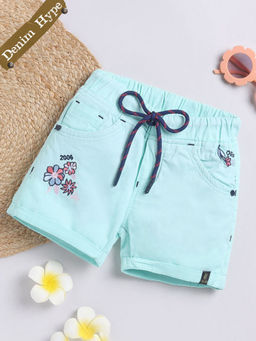 Hopscotch - Blue Floral Embroidered Denim Shorts