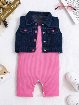 Hopscotch - Textured Romper with Denim Jacket (Set of 2)