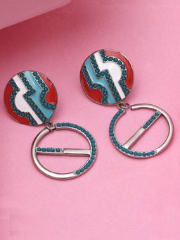 Estele - Gold Plated Circle Shape Mosaic Print Dangle Earrings for Women