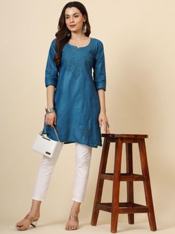 VAIRAGEE - Blue Cotton Embroidered Work Kurti