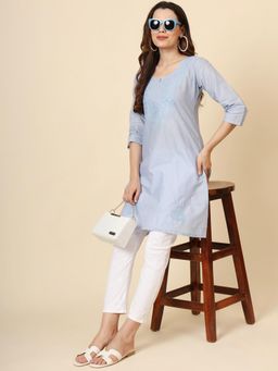 VAIRAGEE - Turquoise Cotton Embroidered Work Kurti