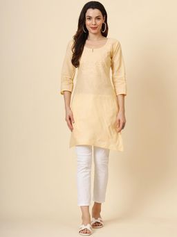 VAIRAGEE - Cream Cotton Embroidered Work Kurti